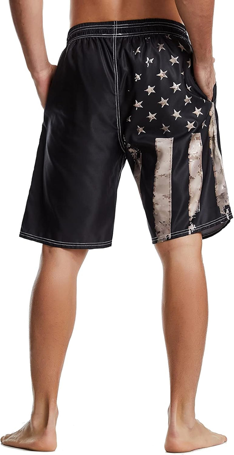 Mens Swim Trunks American Flag Bathing Suit Swimming Shorts Quick Dry Board Shorts Swimsuits with Pockets Mesh Lining