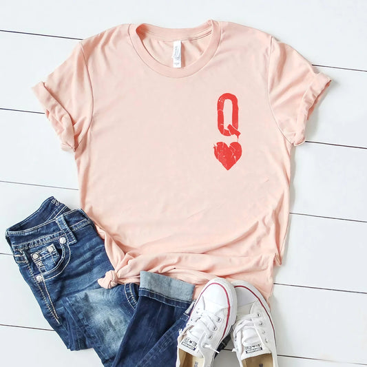2023 Queen of Hearts T-Shirt Girls Cute Queen Tee Tumblr Poker Cards Q Graphic Tees Alice in the Wonderland Shirt