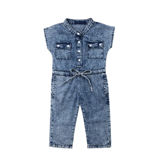 1-6Years Kids Denim Suspender Pants Overalls Baby Girls Clothes 2024 Summer Sleeveless Pockets Jumpsuits Children Outfits