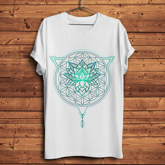Geometric Triangle Lotus Flower of Life Mandala T Shirt Men New White Casual Homme Cool Symbol T-Shirt Unisex