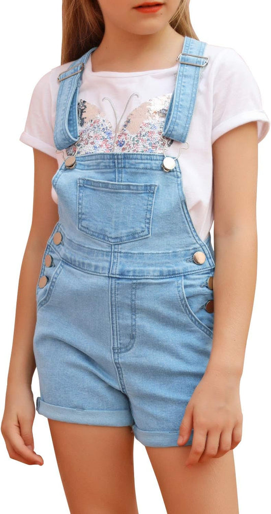 Girls' Bib Denim Jeans Shortall Summer Stretchy Shorts Overalls Jumpsuit