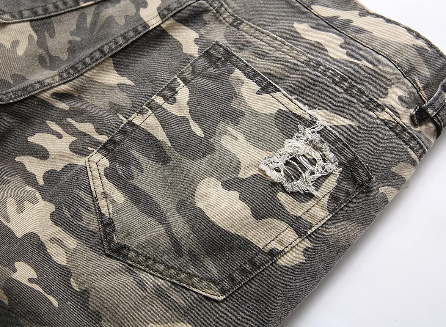 Men'S Summer Ripped Distressed Slim Fit Knee Length Camouflage Casual Denim Jeans Shorts with Pockets,X0034,42