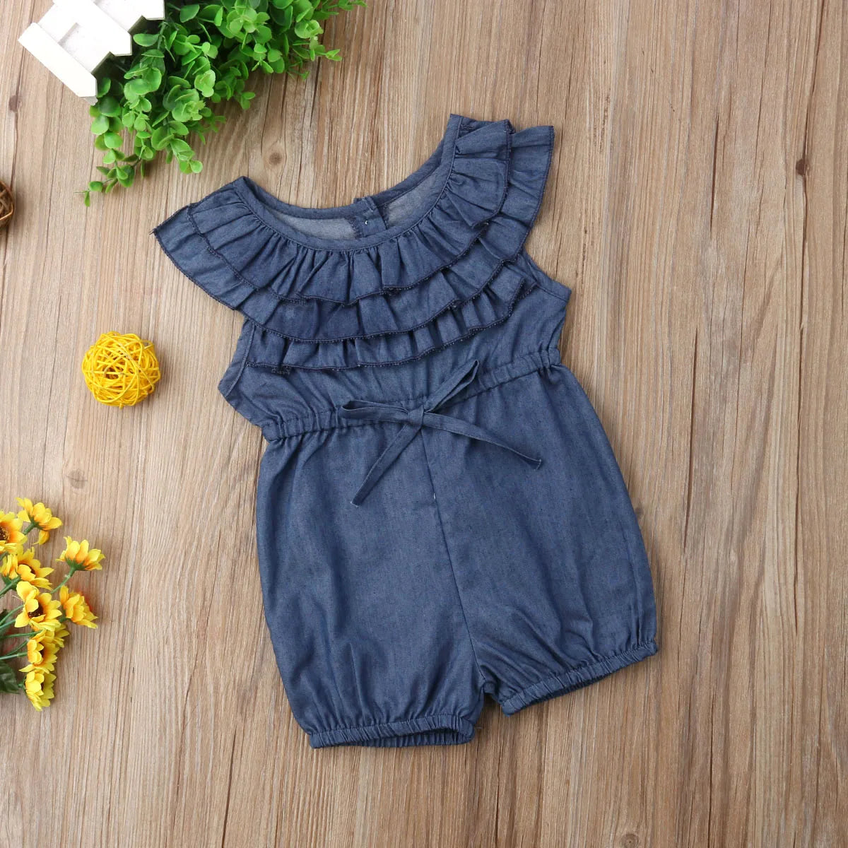 New Baby Girl Denim Romper Girls Princess Ruffle Romper Kids Jumpsuit Toddler Clothing Kid Causal Outfits Summer Clothes