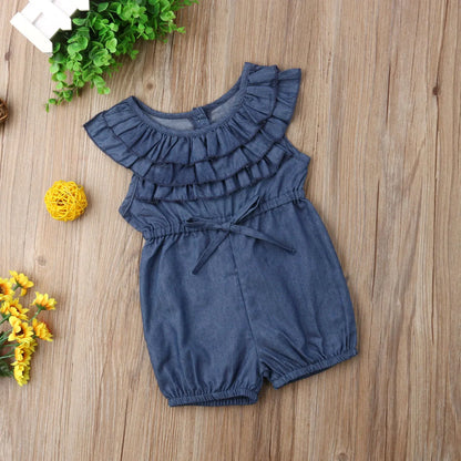 New Baby Girl Denim Romper Girls Princess Ruffle Romper Kids Jumpsuit Toddler Clothing Kid Causal Outfits Summer Clothes