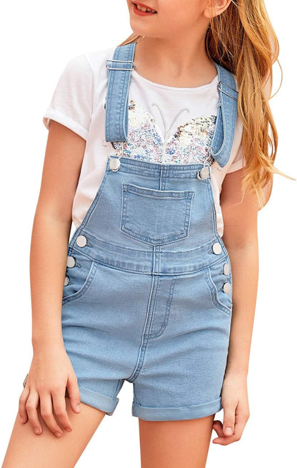 Girls' Bib Denim Jeans Shortall Summer Stretchy Shorts Overalls Jumpsuit