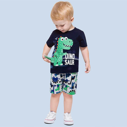 2023 Toddler Kids Boys Summer Short Sleeve Dinosaur T Shirts Tops Shorts Outfits Clothes Set 2 to 7 (2-Black, 4-5 Years)