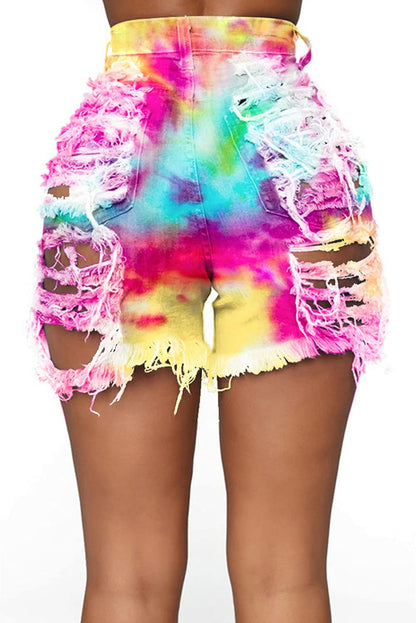 Women'S Sexy Denim Ripped Shorts Summer Cutoff Curvy Tie Dye Jeans