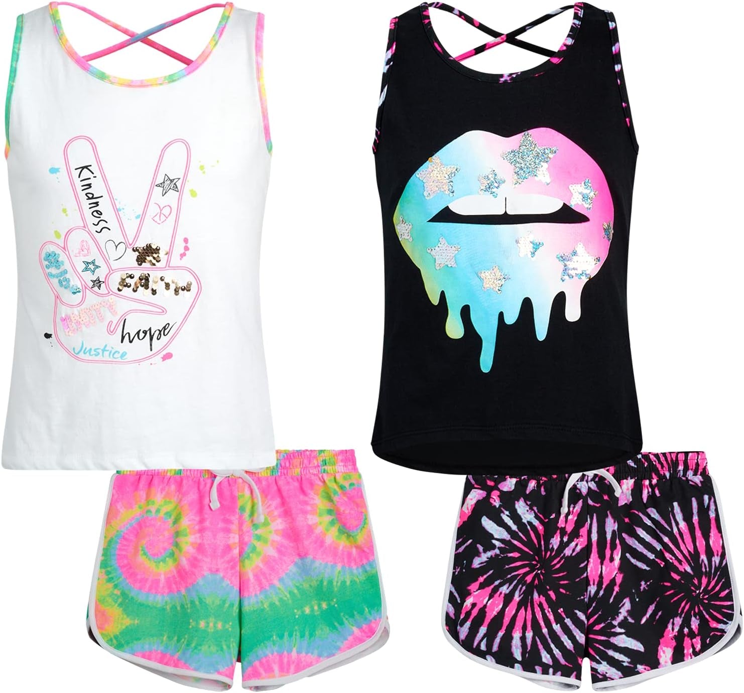 Girls' Shorts Set - 4 Piece French Terry Shorts and Shirt Kids Clothing Bundle