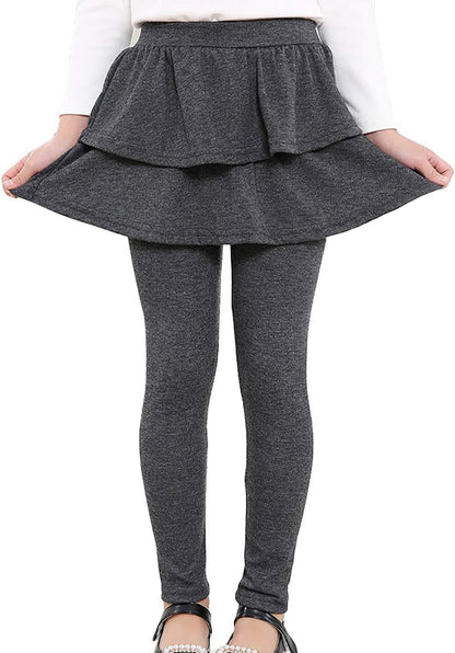 Girls School Uniform Pants Warm Stretchy Athletic Leggings with Skirt 2-14 Years