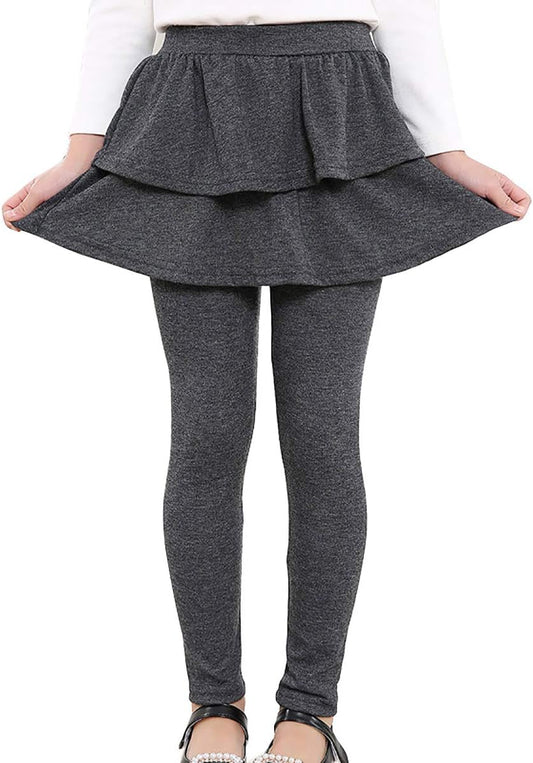 Girls School Uniform Pants Warm Stretchy Athletic Leggings with Skirt 2-14 Years
