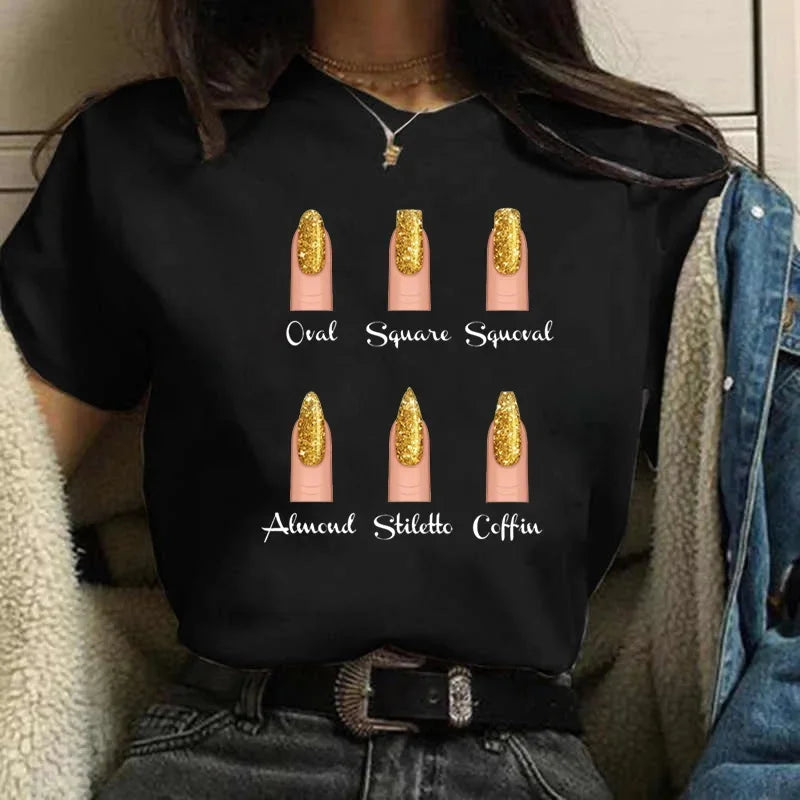 Cartoon plus Size T-Shirt Women Fashion New Graphic Finger Nail Cute Printed Top Female Tee Shirt Ladies Clothes T-Shirts