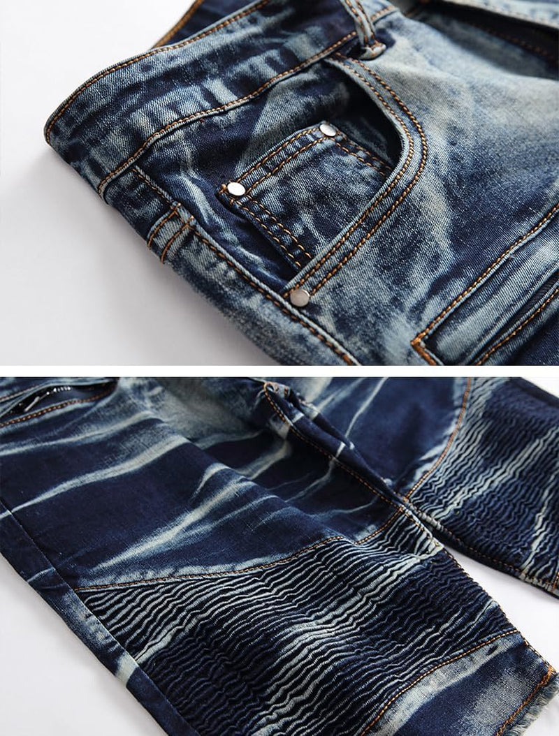 Men'S Casual Denim Shorts Classic Fit Ripped Jeans Biker Shorts