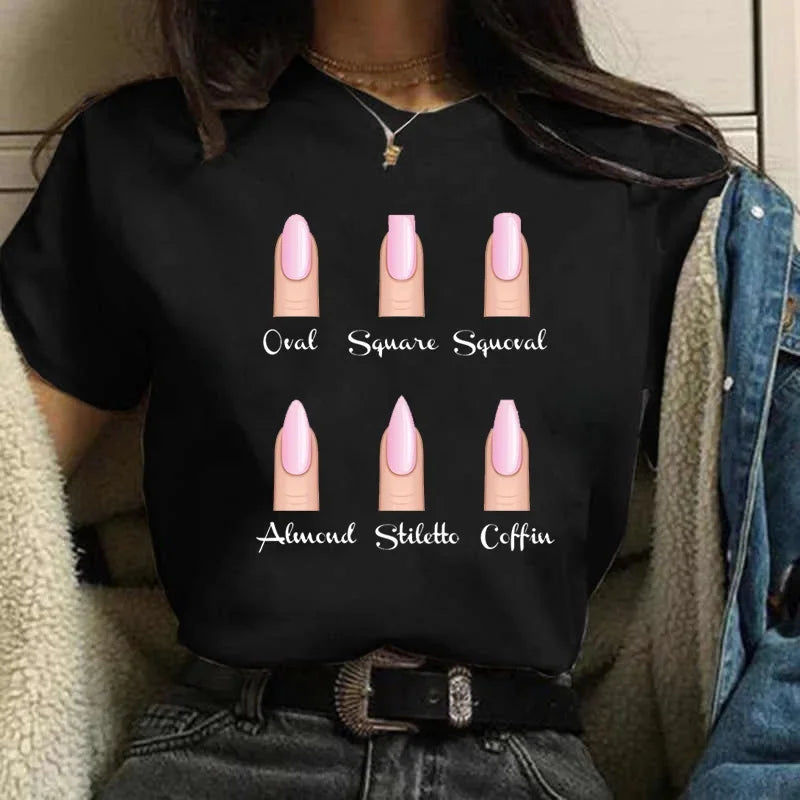 Cartoon plus Size T-Shirt Women Fashion New Graphic Finger Nail Cute Printed Top Female Tee Shirt Ladies Clothes T-Shirts