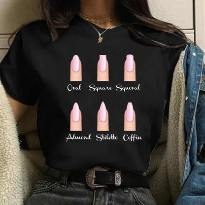Cartoon plus Size T-Shirt Women Fashion New Graphic Finger Nail Cute Printed Top Female Tee Shirt Ladies Clothes T-Shirts
