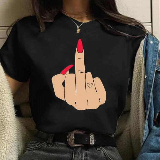 Cartoon plus Size T-Shirt Women Fashion New Graphic Finger Nail Cute Printed Top Female Tee Shirt Ladies Clothes T-Shirts