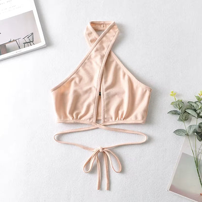 Women Y2K Corset Camisole Cropped Bustier Top Fashion Solid Vest Summer Sexy Halter Lace-Up Streetwear Slim Fit Basic Tees