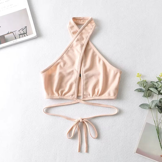 Women Y2K Corset Camisole Cropped Bustier Top Fashion Solid Vest Summer Sexy Halter Lace-Up Streetwear Slim Fit Basic Tees