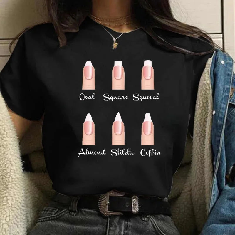 Cartoon plus Size T-Shirt Women Fashion New Graphic Finger Nail Cute Printed Top Female Tee Shirt Ladies Clothes T-Shirts