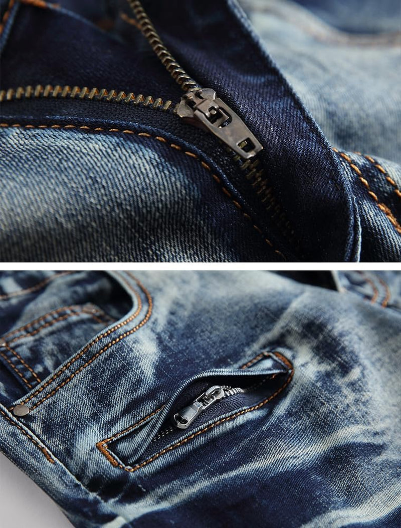 Men'S Casual Denim Shorts Classic Fit Ripped Jeans Biker Shorts