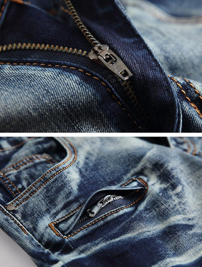 Men'S Casual Denim Shorts Classic Fit Ripped Jeans Biker Shorts