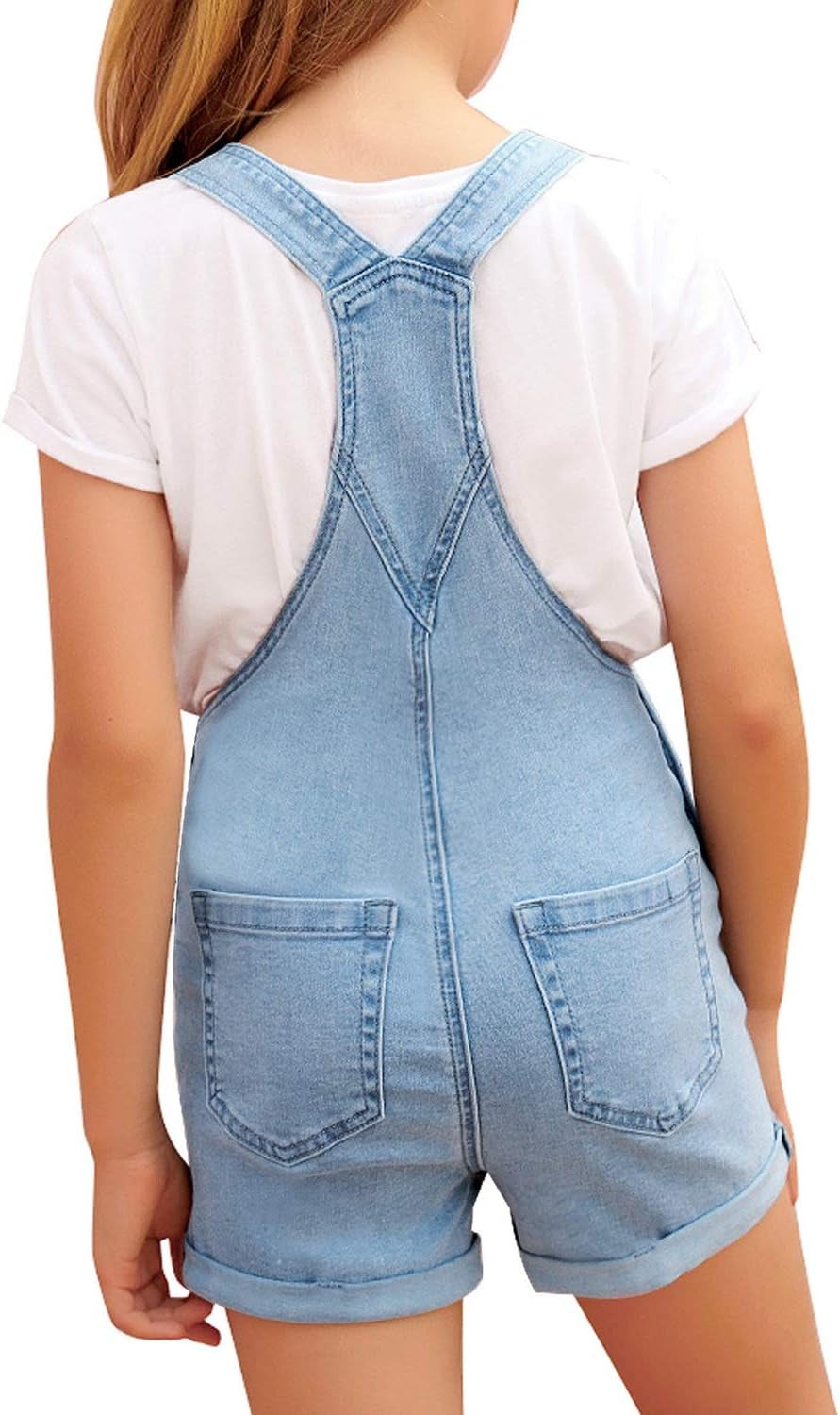 Girls' Bib Denim Jeans Shortall Summer Stretchy Shorts Overalls Jumpsuit