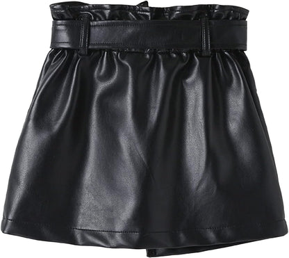 Toddler Girls Irregular Skirts PU Leather A-Line Short Mini Skirts with Belt Autumn Winter Outfits Clothes