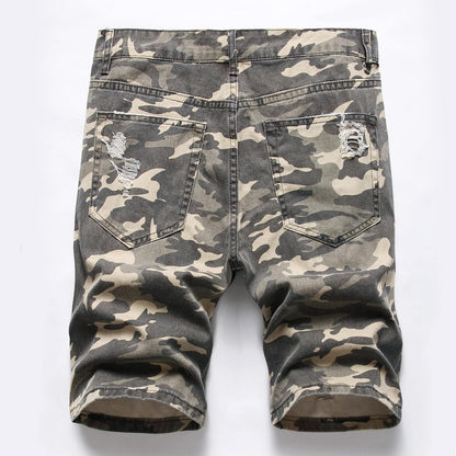 Men'S Summer Ripped Distressed Slim Fit Knee Length Camouflage Casual Denim Jeans Shorts with Pockets,X0034,42