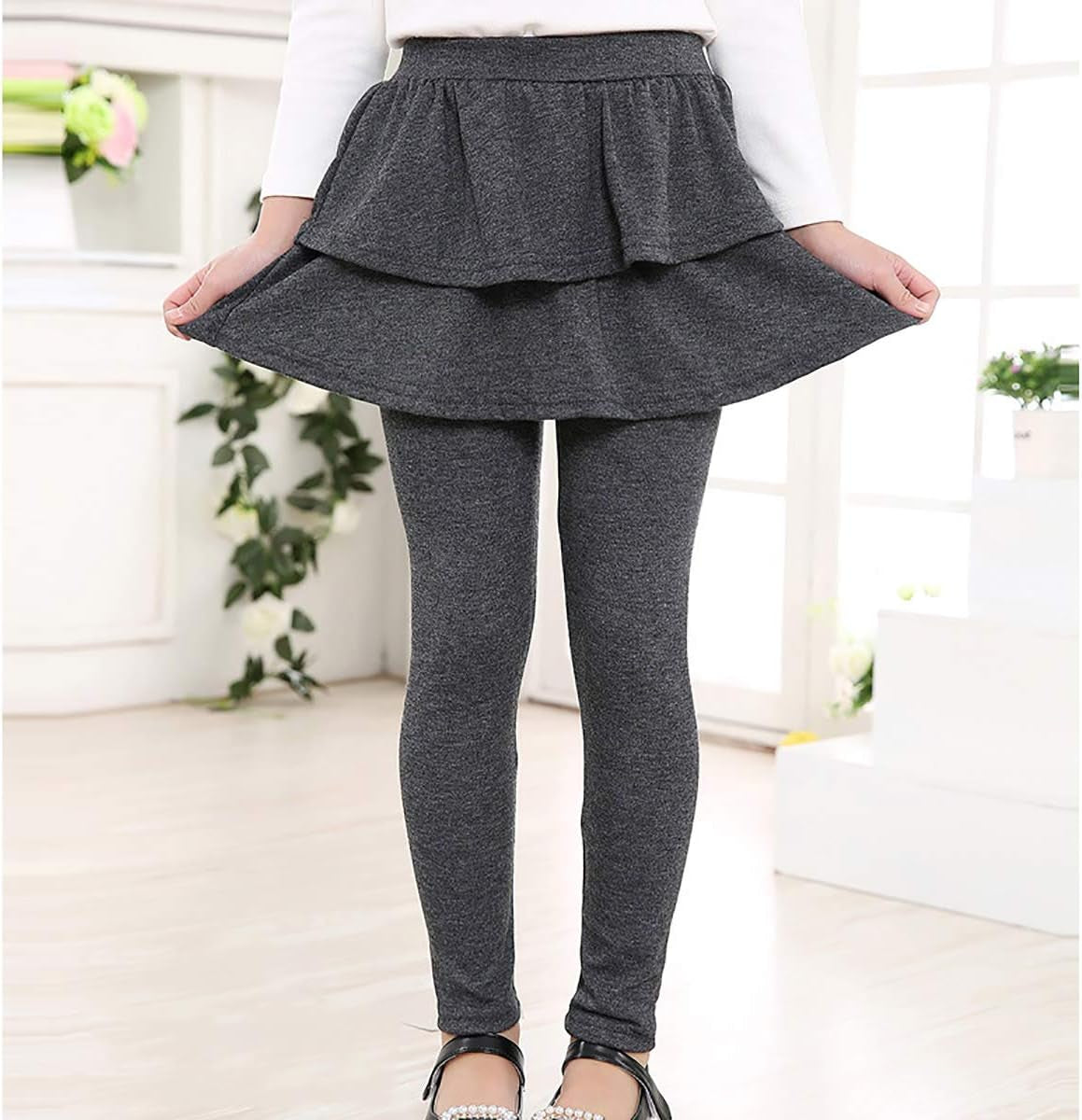 Girls School Uniform Pants Warm Stretchy Athletic Leggings with Skirt 2-14 Years