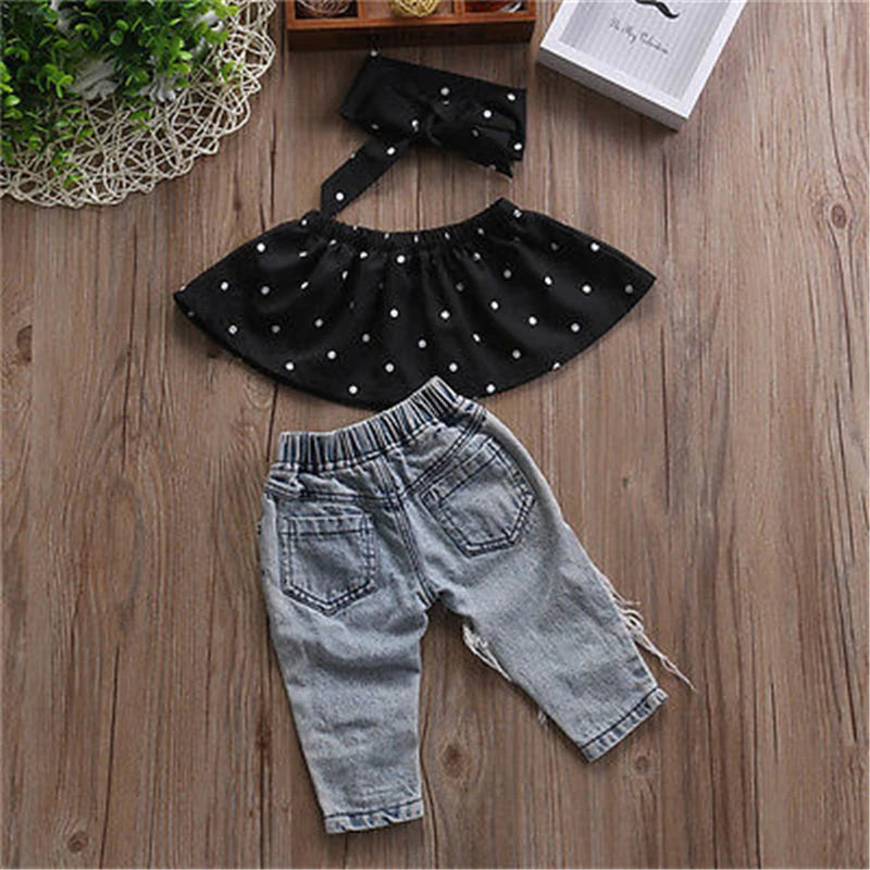 0-3Y Toddler Baby Kid Girl Clothes Set off Shoulder Tank Top Denim Jeans Pants Outfits Children Girls Costumes Summer