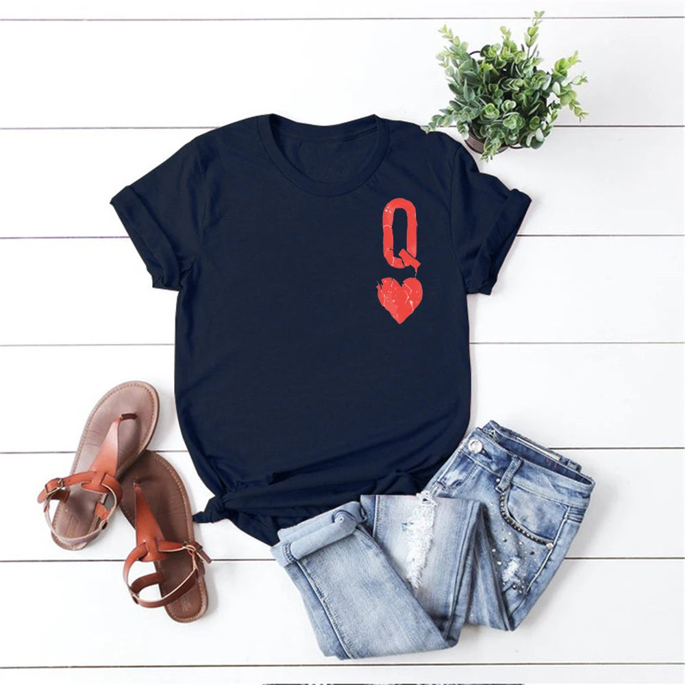 2023 Queen of Hearts T-Shirt Girls Cute Queen Tee Tumblr Poker Cards Q Graphic Tees Alice in the Wonderland Shirt