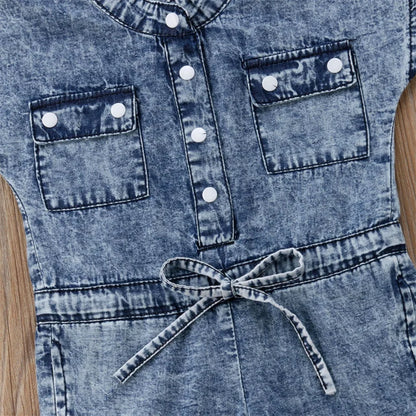 1-6Years Kids Denim Suspender Pants Overalls Baby Girls Clothes 2024 Summer Sleeveless Pockets Jumpsuits Children Outfits