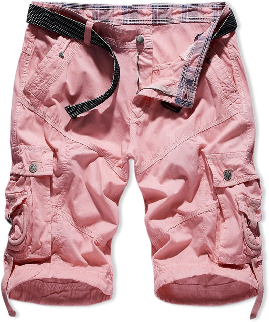 Cargo Shorts for Men Relaxed Fit Cargo Shorts Mens Black Casual Work Short Man Khaki Chino Shorts(Pink,30)