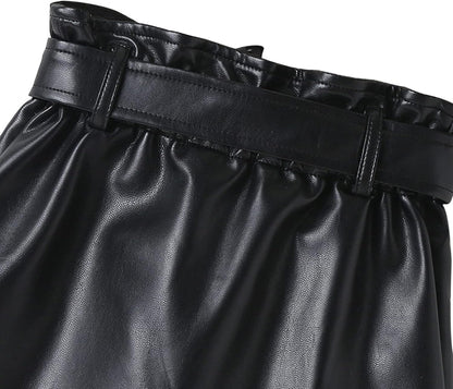 Toddler Girls Irregular Skirts PU Leather A-Line Short Mini Skirts with Belt Autumn Winter Outfits Clothes