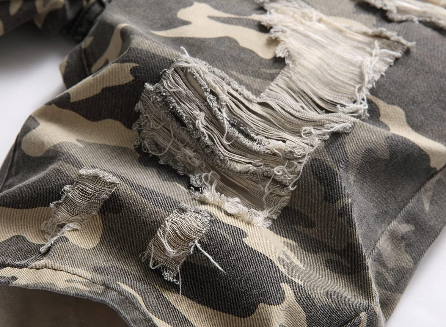 Men'S Summer Ripped Distressed Slim Fit Knee Length Camouflage Casual Denim Jeans Shorts with Pockets,X0034,42