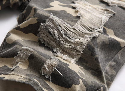 Men'S Summer Ripped Distressed Slim Fit Knee Length Camouflage Casual Denim Jeans Shorts with Pockets,X0034,42