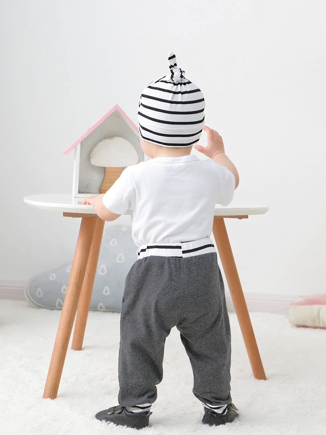 Baby Boy Clothes Newborn Boy Outfits, Infant Short Sleeve Letter Print Romper+Long Pants+Hat 3PC Clothing Set(6M,White)
