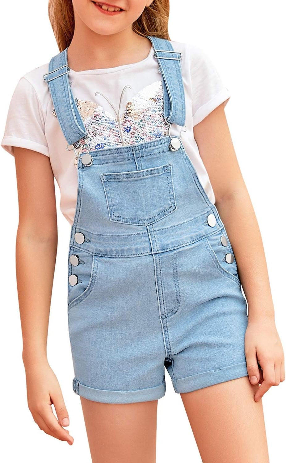 Girls' Bib Denim Jeans Shortall Summer Stretchy Shorts Overalls Jumpsuit