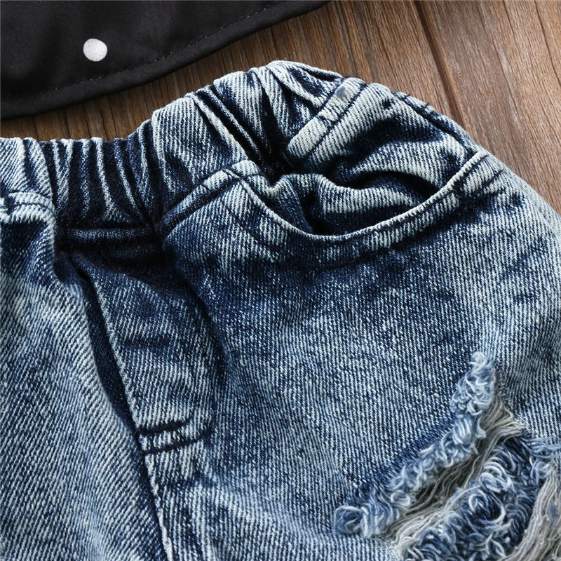 0-3Y Toddler Baby Kid Girl Clothes Set off Shoulder Tank Top Denim Jeans Pants Outfits Children Girls Costumes Summer