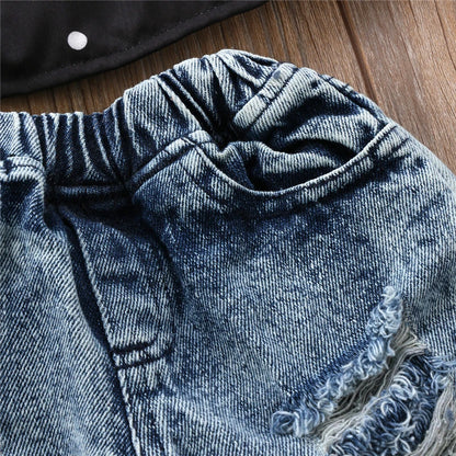 0-3Y Toddler Baby Kid Girl Clothes Set off Shoulder Tank Top Denim Jeans Pants Outfits Children Girls Costumes Summer
