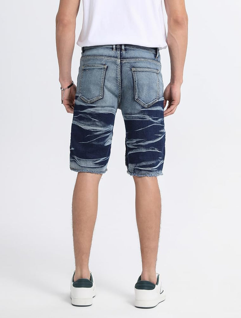 Men'S Casual Denim Shorts Classic Fit Ripped Jeans Biker Shorts