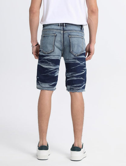 Men'S Casual Denim Shorts Classic Fit Ripped Jeans Biker Shorts