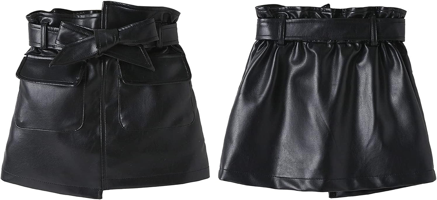 Toddler Girls Irregular Skirts PU Leather A-Line Short Mini Skirts with Belt Autumn Winter Outfits Clothes