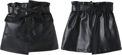 Toddler Girls Irregular Skirts PU Leather A-Line Short Mini Skirts with Belt Autumn Winter Outfits Clothes