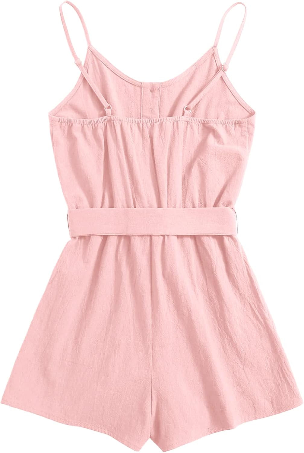 Girls Romper Strappy Sleeveless Button Tie Front Jumpsuit with Pockets