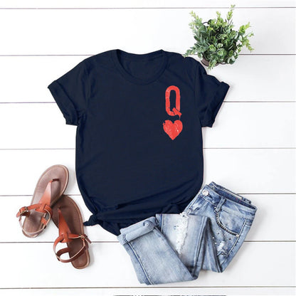 2023 Queen of Hearts T-Shirt Girls Cute Queen Tee Tumblr Poker Cards Q Graphic Tees Alice in the Wonderland Shirt
