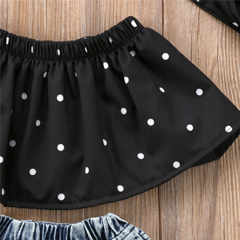 0-3Y Toddler Baby Kid Girl Clothes Set off Shoulder Tank Top Denim Jeans Pants Outfits Children Girls Costumes Summer