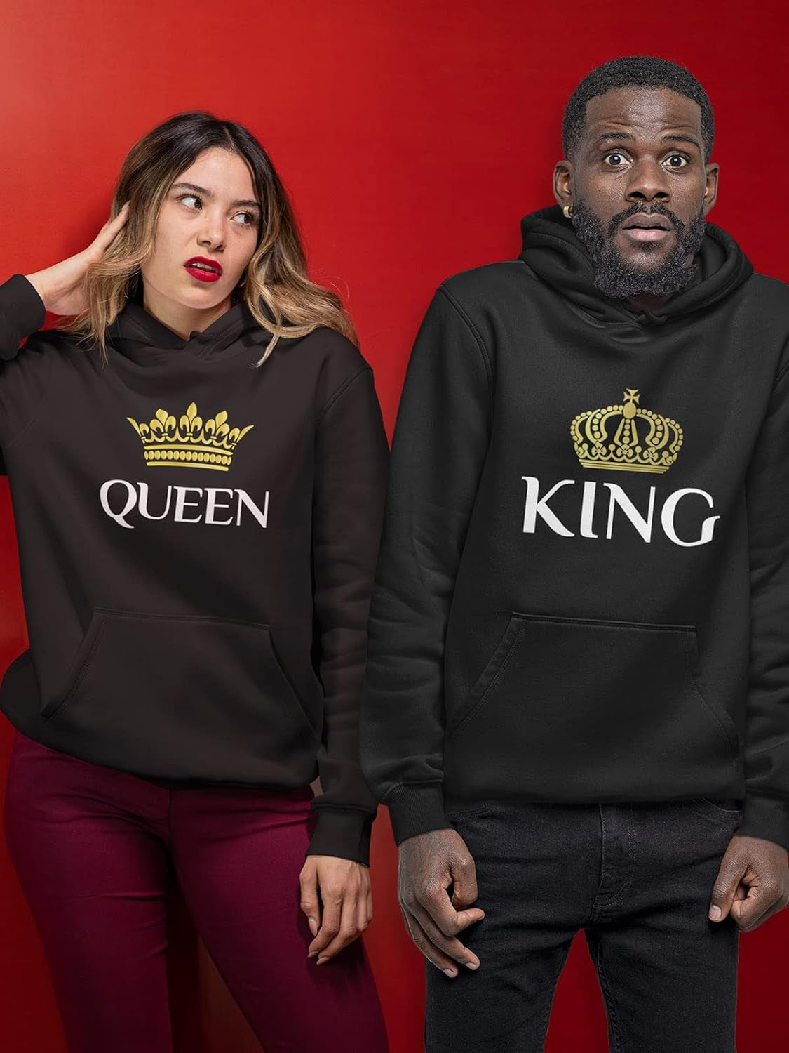 King & Queen Matching Couple Hoodie Set Valentine'S Day Gift His & Hers Women Hoodie Women Small/Men Large,Black