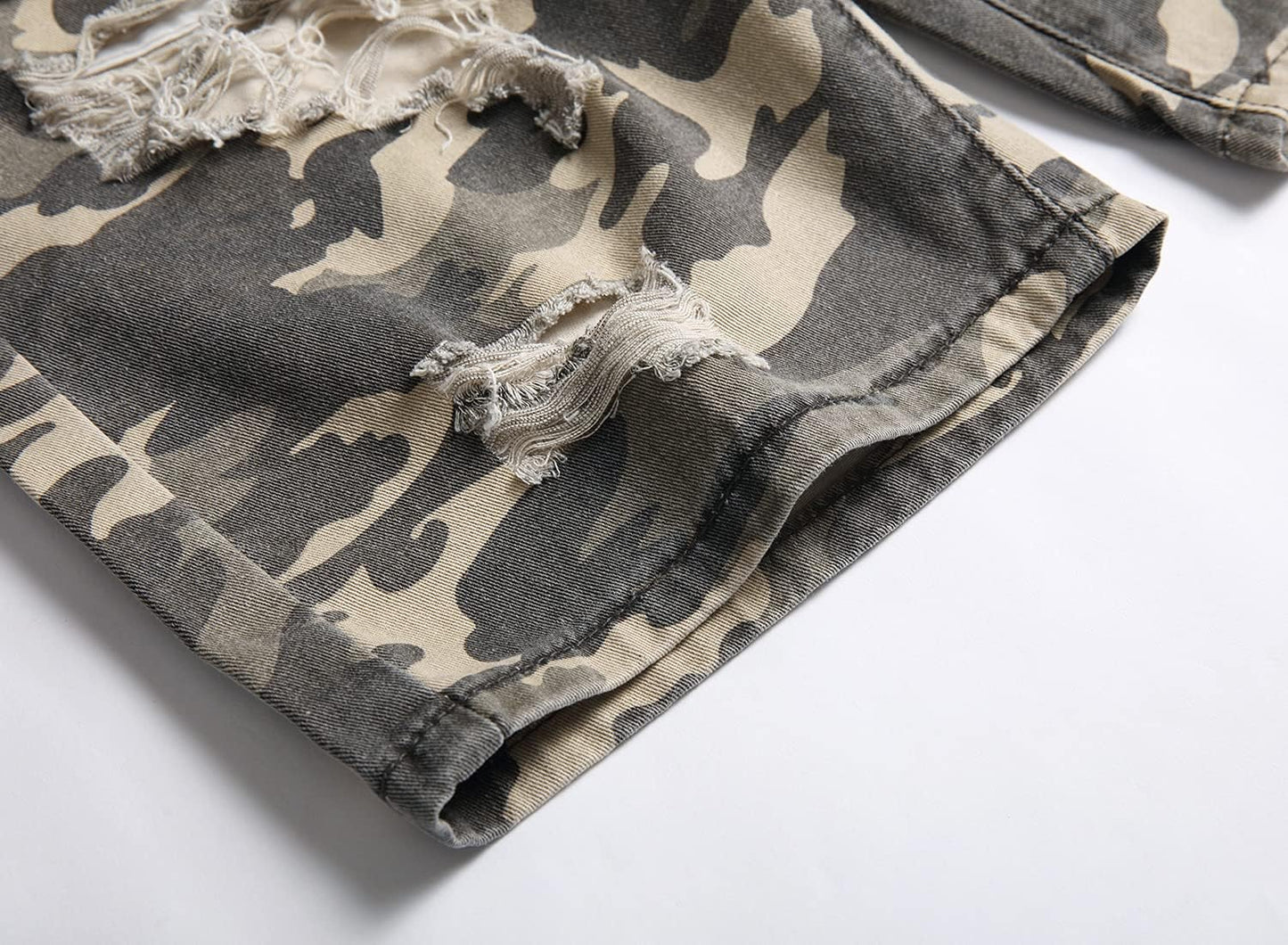 Men'S Summer Ripped Distressed Slim Fit Knee Length Camouflage Casual Denim Jeans Shorts with Pockets,X0034,42