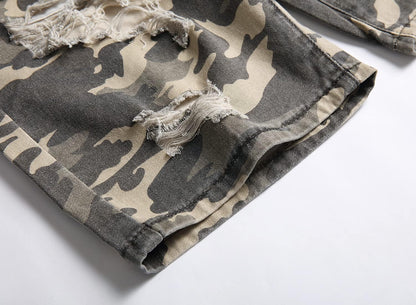 Men'S Summer Ripped Distressed Slim Fit Knee Length Camouflage Casual Denim Jeans Shorts with Pockets,X0034,42