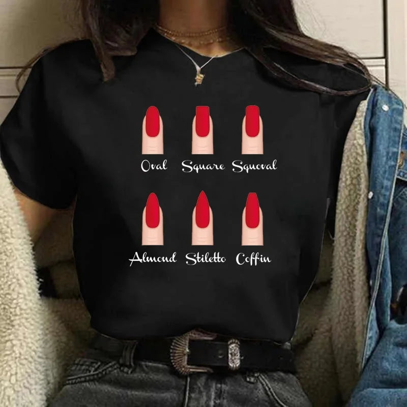 Cartoon plus Size T-Shirt Women Fashion New Graphic Finger Nail Cute Printed Top Female Tee Shirt Ladies Clothes T-Shirts